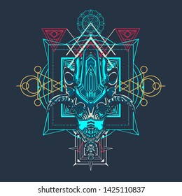 sacred display layouts design with machine dog as modeling and using pop art coloring