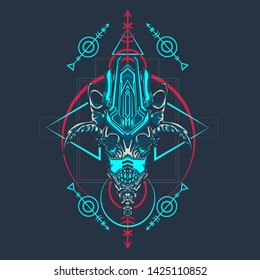 sacred display layouts design with machine dog as modeling and using pop art coloring