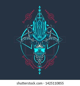 sacred display layouts design with machine dog as modeling and using pop art coloring