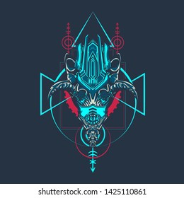 sacred display layouts design with machine dog as modeling and using pop art coloring