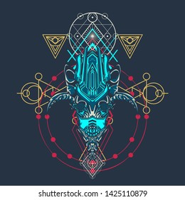 sacred display layouts design with machine dog as modeling and using pop art coloring