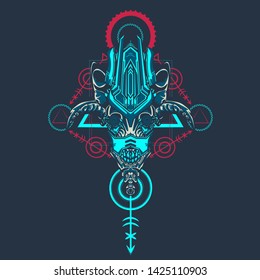 sacred display layouts design with machine dog as modeling and using pop art coloring