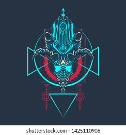 sacred display layouts design with machine dog as modeling and using pop art coloring