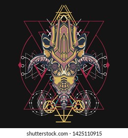 sacred display layouts design with machine dog as modeling and using pop art coloring