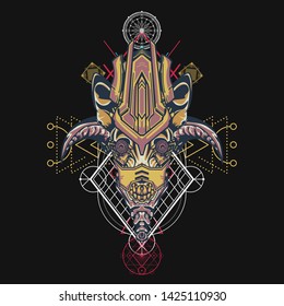 sacred display layouts design with machine dog as modeling and using pop art coloring