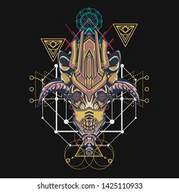 sacred display layouts design with machine dog as modeling and using pop art coloring