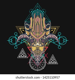 sacred display layouts design with machine dog as modeling and using pop art coloring
