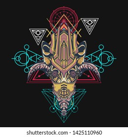sacred display layouts design with machine dog as modeling and using pop art coloring