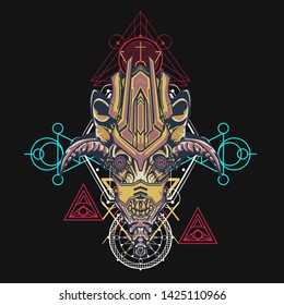 sacred display layouts design with machine dog as modeling and using pop art coloring