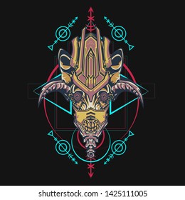 sacred display layouts design with machine dog as modeling and using pop art coloring