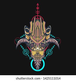 sacred display layouts design with machine dog as modeling and using pop art coloring