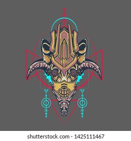 sacred display layouts design with machine dog as modeling and using pop art coloring