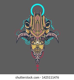 sacred display layouts design with machine dog as modeling and using pop art coloring