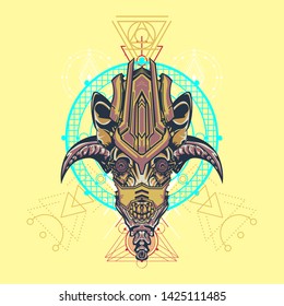 sacred display layouts design with machine dog as modeling and using pop art coloring