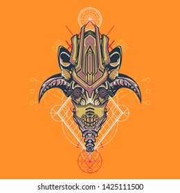 sacred display layouts design with machine dog as modeling and using pop art coloring