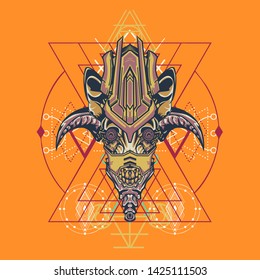 sacred display layouts design with machine dog as modeling and using pop art coloring