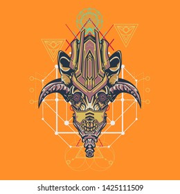 sacred display layouts design with machine dog as modeling and using pop art coloring