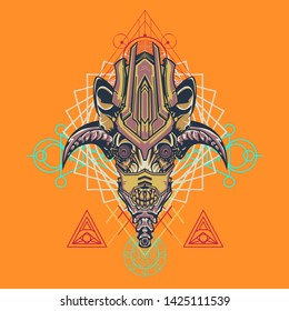 sacred display layouts design with machine dog as modeling and using pop art coloring