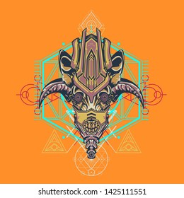 sacred display layouts design with machine dog as modeling and using pop art coloring