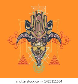 sacred display layouts design with machine dog as modeling and using pop art coloring