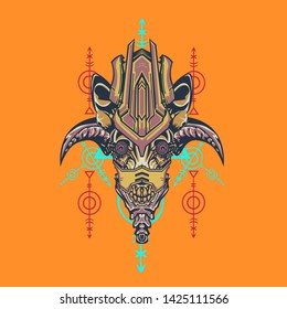 sacred display layouts design with machine dog as modeling and using pop art coloring