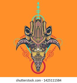 sacred display layouts design with machine dog as modeling and using pop art coloring