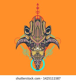sacred display layouts design with machine dog as modeling and using pop art coloring