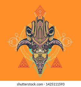 sacred display layouts design with machine dog as modeling and using pop art coloring