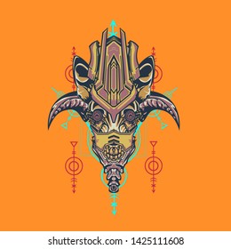 sacred display layouts design with machine dog as modeling and using pop art coloring