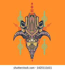 sacred display layouts design with machine dog as modeling and using pop art coloring