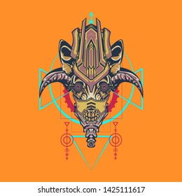 sacred display layouts design with machine dog as modeling and using pop art coloring