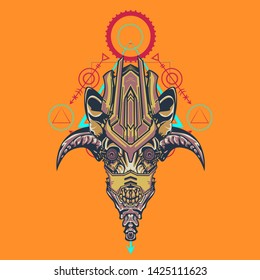 sacred display layouts design with machine dog as modeling and using pop art coloring