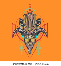 sacred display layouts design with machine dog as modeling and using pop art coloring