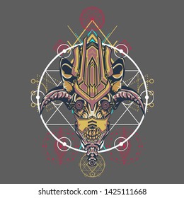 sacred display layouts design with machine dog as modeling and using pop art coloring