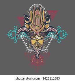 sacred display layouts design with machine dog as modeling and using pop art coloring