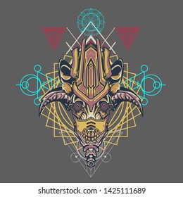 sacred display layouts design with machine dog as modeling and using pop art coloring