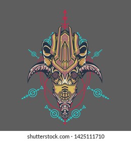 sacred display layouts design with machine dog as modeling and using pop art coloring