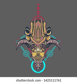 sacred display layouts design with machine dog as modeling and using pop art coloring