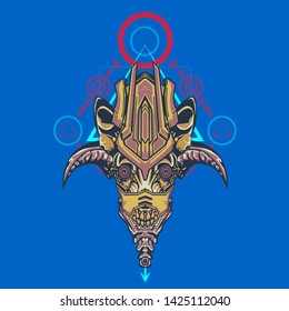 sacred display layouts design with machine dog as modeling and using pop art coloring