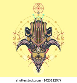 sacred display layouts design with machine dog as modeling and using pop art coloring