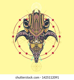 sacred display layouts design with machine dog as modeling and using pop art coloring