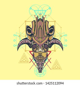 sacred display layouts design with machine dog as modeling and using pop art coloring