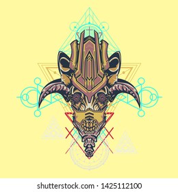 sacred display layouts design with machine dog as modeling and using pop art coloring