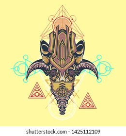sacred display layouts design with machine dog as modeling and using pop art coloring