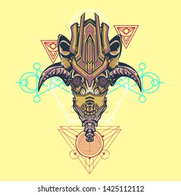 sacred display layouts design with machine dog as modeling and using pop art coloring