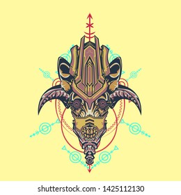 sacred display layouts design with machine dog as modeling and using pop art coloring