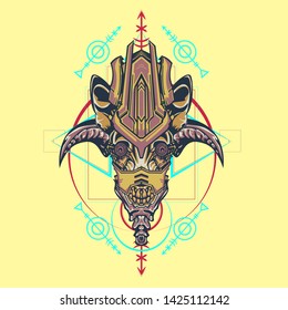 sacred display layouts design with machine dog as modeling and using pop art coloring