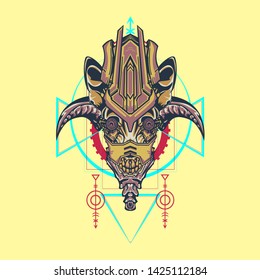 sacred display layouts design with machine dog as modeling and using pop art coloring