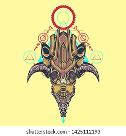 sacred display layouts design with machine dog as modeling and using pop art coloring