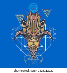 sacred display layouts design with machine dog as modeling and using pop art coloring